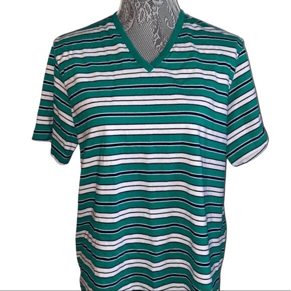 Vintage Classic Elements Striped pattern V-Neck short sleeve top - Picture 1 of 11